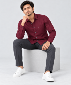 ZEWED Crimson Noir burgundy washed Oxford men's shirt, front view