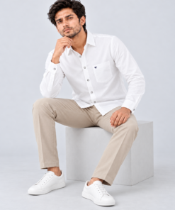 ZEWED Ivory Reign white washed Oxford regular-fit shirt for men, front view