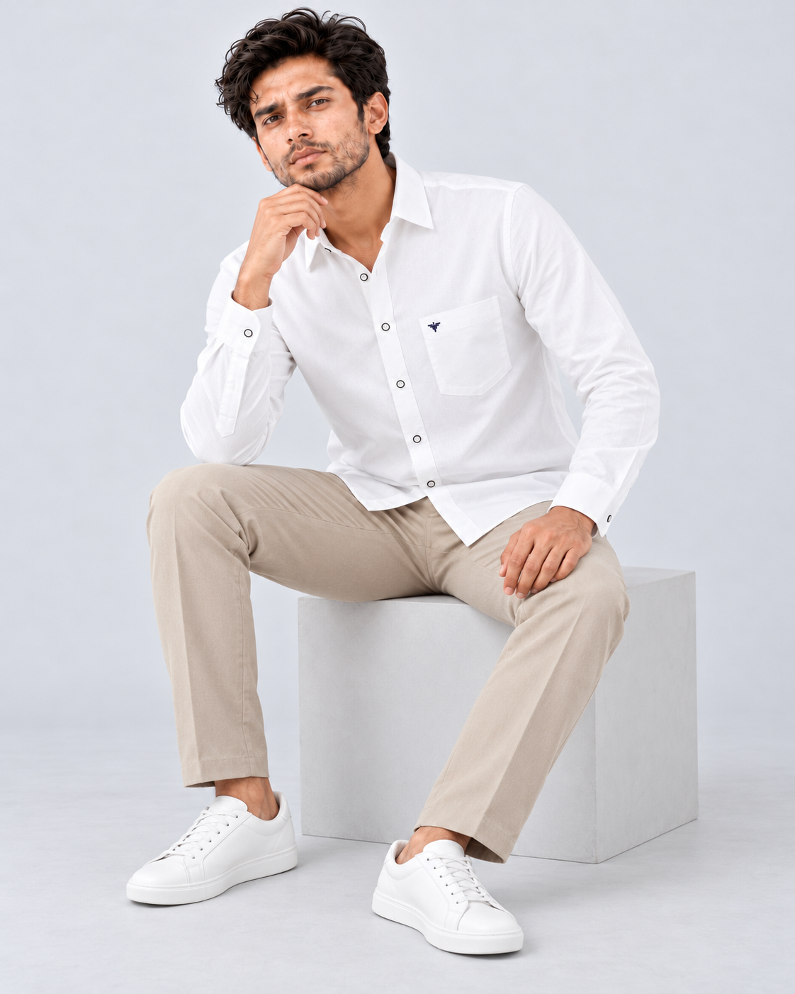 ZEWED Ivory Reign white washed Oxford regular-fit shirt for men, front view