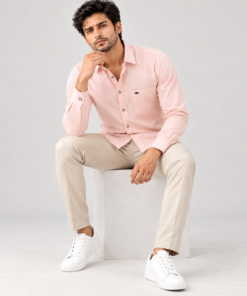 ZEWED Rose Meridian pink and white striped Oxford men's shirt, front view