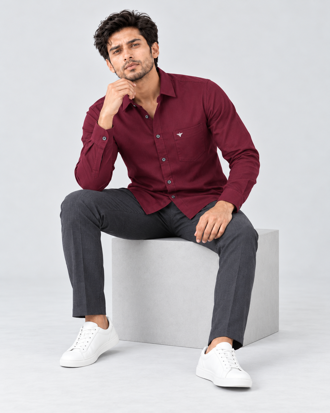 ZEWED Crimson Noir burgundy washed Oxford men's shirt, front view